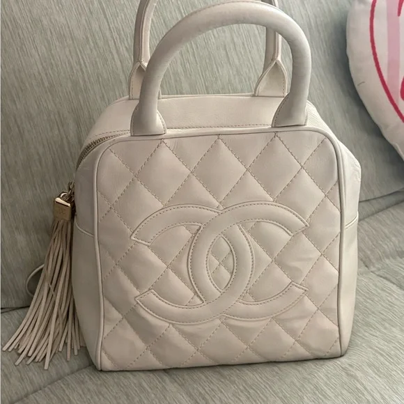 CHANEL Quilted Top-Handle Satchel in Cream White with Tassel - Picture 1 of 5
